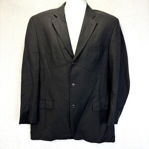 Vtg Andrew Fezza Fusion Silk Wool Suit Jacket Mens 42L Black Old Money Blazer